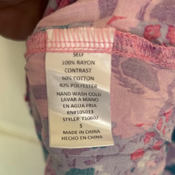 Andree White Scoop Neck Short Sleeve Top with Purple and Teal Floral Panel - Picture 6 of 8